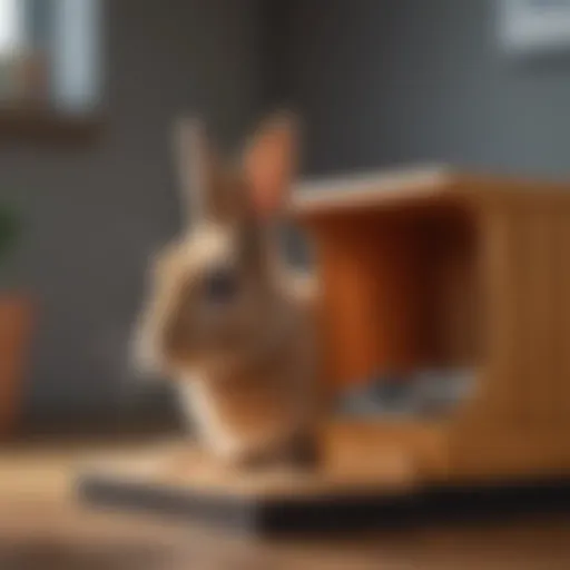 A rabbit exploring its litterbox