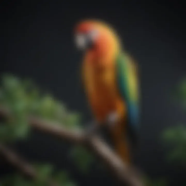 A close-up of a vibrant parrot perched on a branch