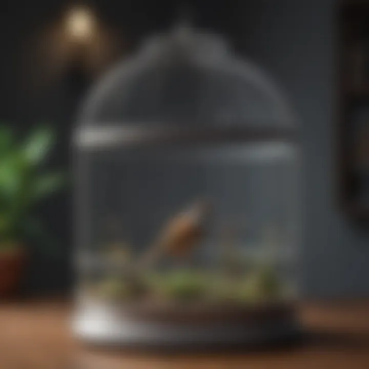 A clean and well-maintained powder coated bird cage in a bright environment.