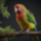 A vibrant male parakeet perched on a branch, showcasing its unique plumage.
