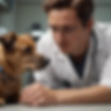 A veterinarian examining a dog with care