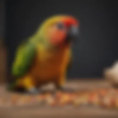 Perfect Portioning for Conure Nutrition A pet owner measuring the right portion of pellets for their conure.