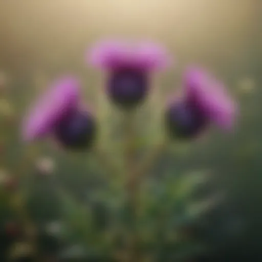 Milk thistle plant with vibrant purple flowers