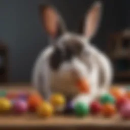 Engaging Mini Rex rabbit with colorful chew toys