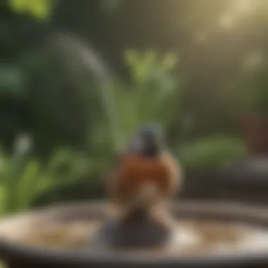 Illustration of a misting system integrated into a bird bath design