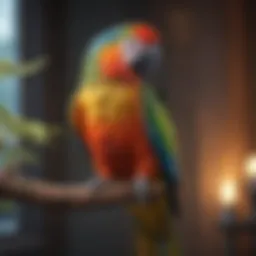 Colorful male parrot perched on a branch, showcasing vibrant feathers