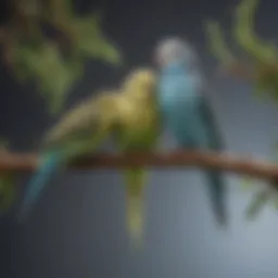 A variety of natural perches made from different tree branches suitable for budgies.