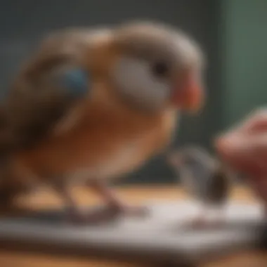 An avian vet examining a small bird in a clinical setting