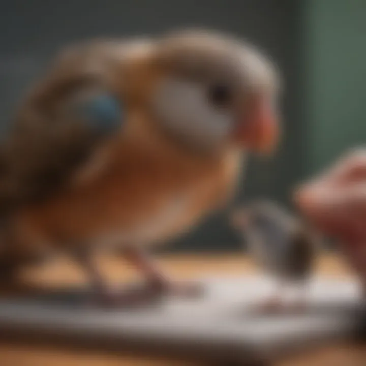 An avian vet examining a small bird in a clinical setting