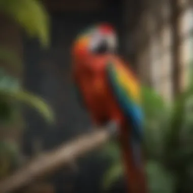 A vivid macaw perched on a branch, showcasing its stunning plumage in a natural setting