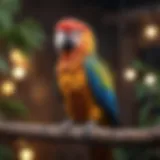 A vibrant parrot perched on a branch, showcasing its colorful feathers.