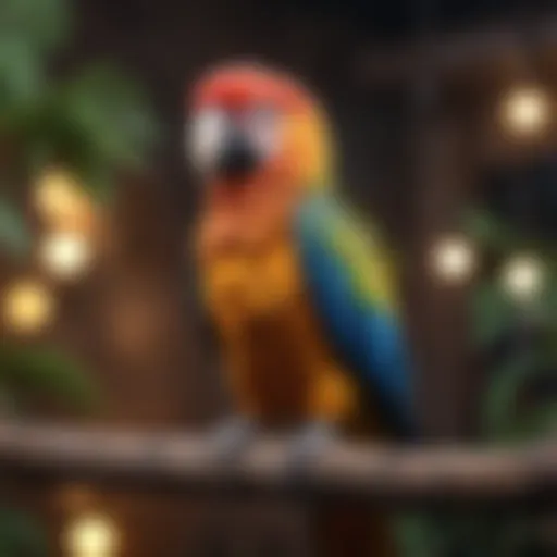 A vibrant parrot perched on a branch, showcasing its colorful feathers.