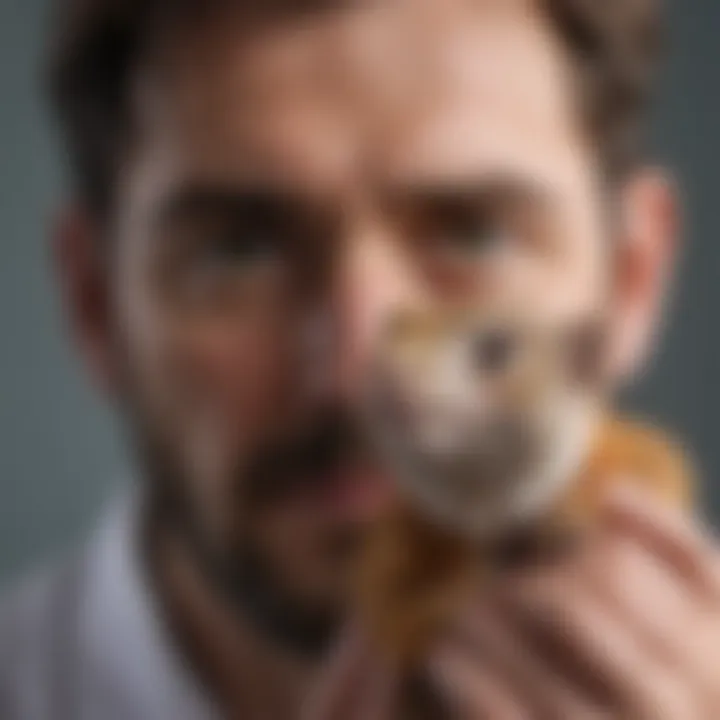 A close-up of a veterinarian examining an exotic pet, highlighting specialized care.