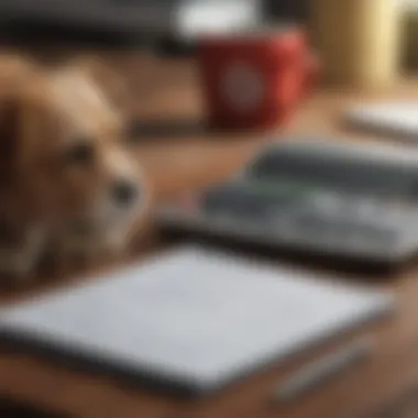 A calculator, notepad, and veterinary bill to represent budgeting.