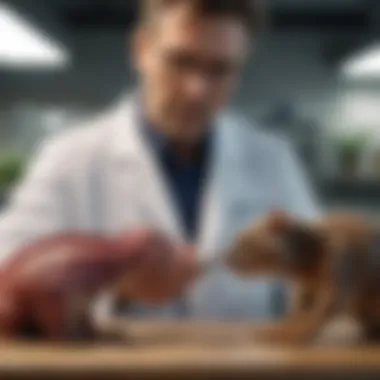 Veterinarian with Carnivorous Pet A veterinarian examining a carnivorous pet in a clinical setting.
