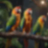 Colorful parrots perched on a branch