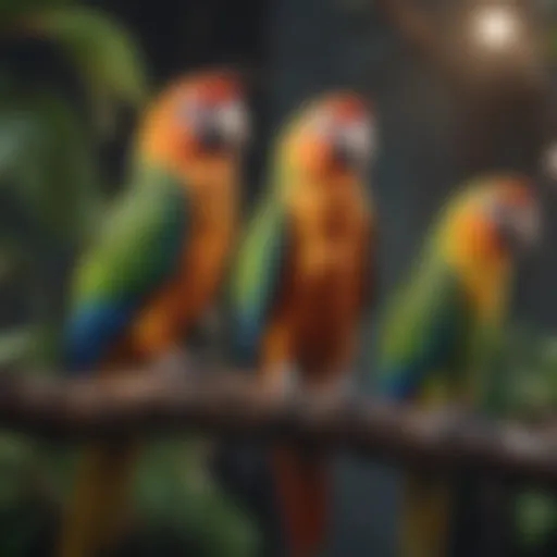 Colorful parrots perched on a branch