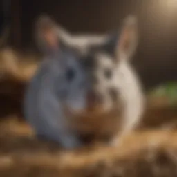 Healthy chinchilla enjoying a variety of hay