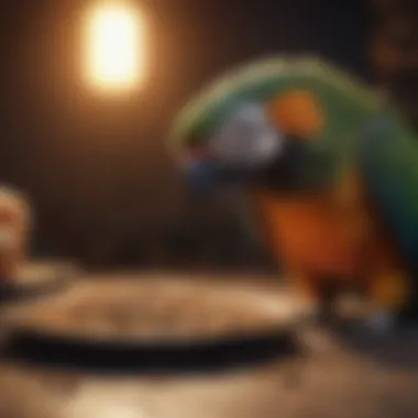 A parrot enjoying a balanced meal of seeds and pellets.