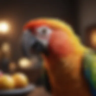 An expert interacting with a parrot while discussing dietary needs.
