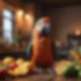 A colorful assortment of fresh fruits and vegetables suitable for parrots.