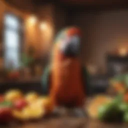 A colorful assortment of fresh fruits and vegetables suitable for parrots.