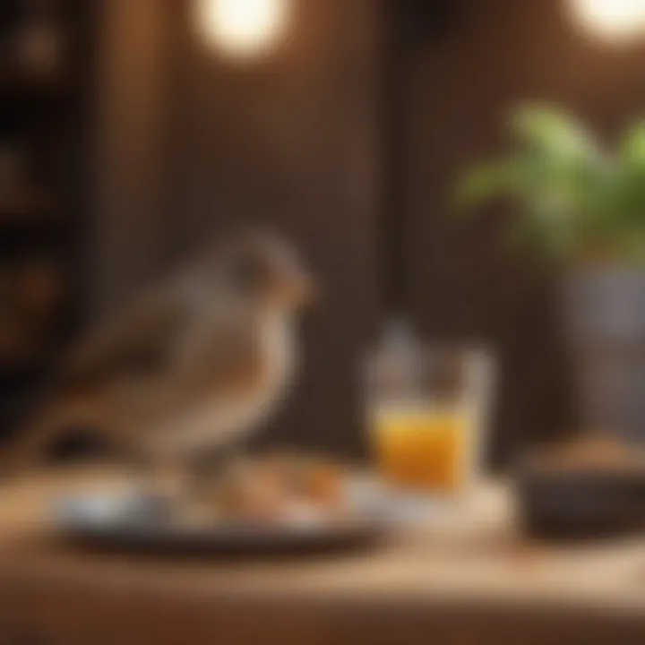 Small bird enjoying a balanced meal