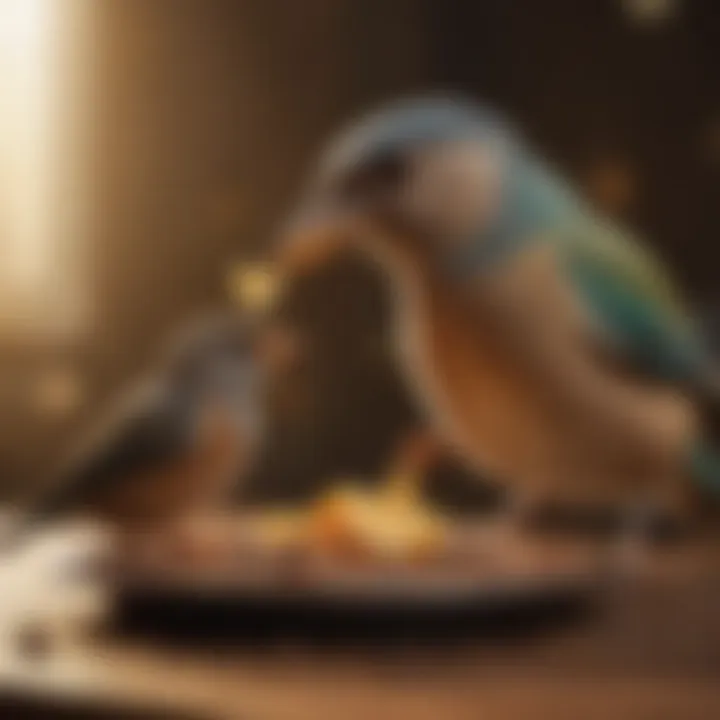 Pet owner feeding small bird with care