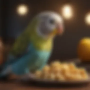 Budgie Savoring a Nutritious Diet A vibrant budgie enjoying a healthy meal