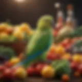 A vibrant assortment of fresh fruits and vegetables suitable for parakeets