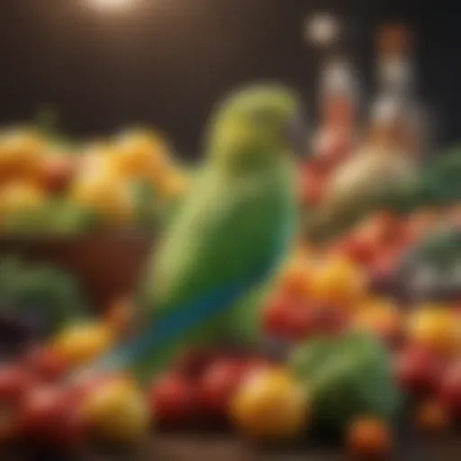 A vibrant assortment of fresh fruits and vegetables suitable for parakeets