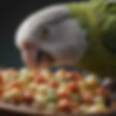 Close-up of a nutritional breakdown of parakeet food