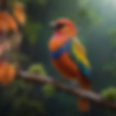 Vibrant Bird in Nature A vibrant bird perched on a branch, showcasing its colorful feathers.