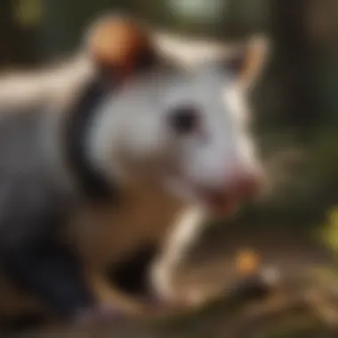 Opossum interacting playfully