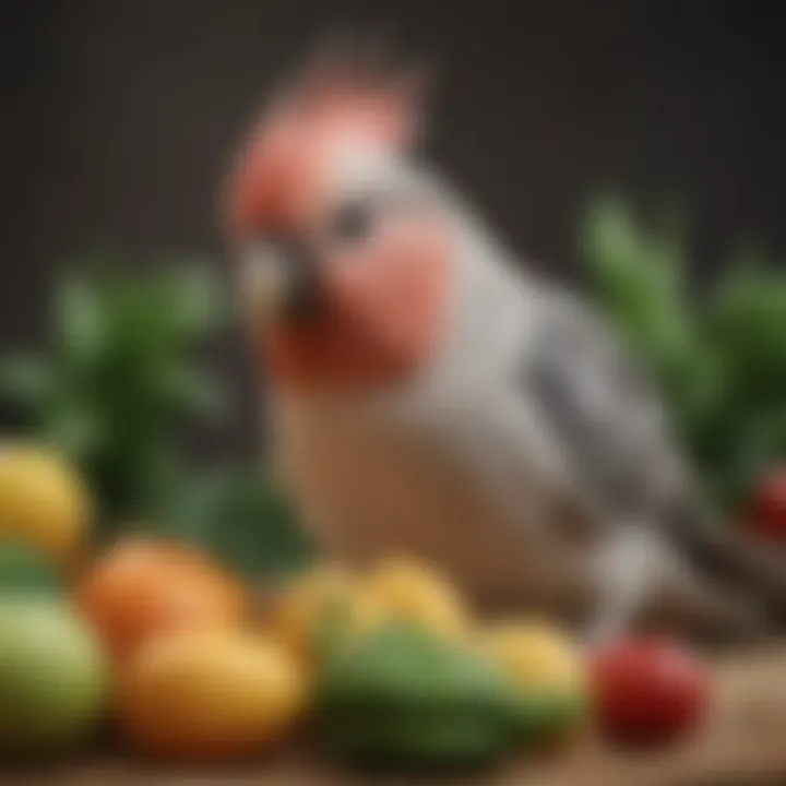 Fresh fruits and vegetables suitable for cockatiels