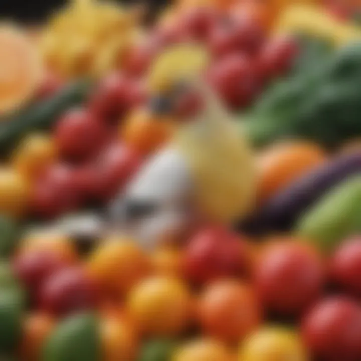 A vibrant array of fruits and vegetables suitable for cockatiels.