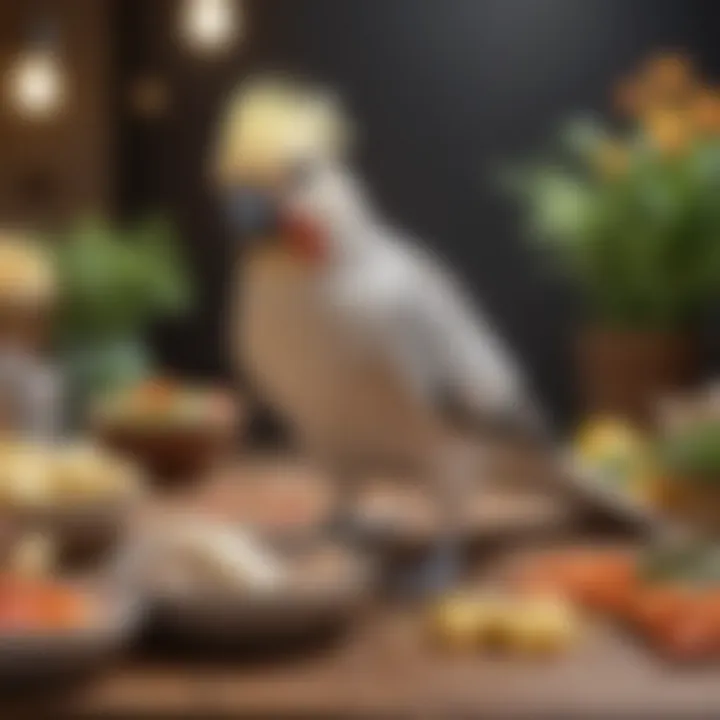 A well-balanced meal plan for cockatiels presented on a table