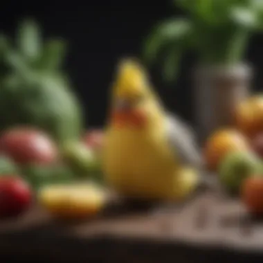 Fresh fruits and vegetables ideal for cockatiel diets