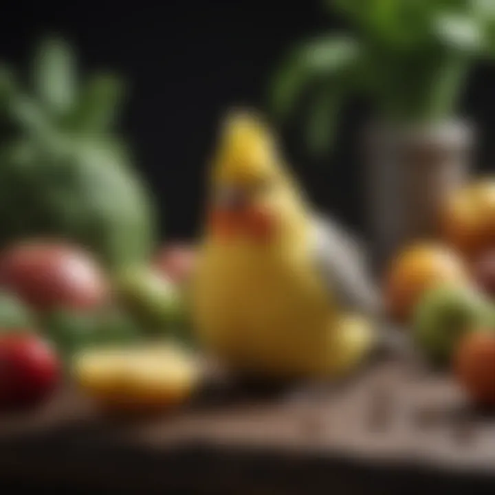 Fresh fruits and vegetables ideal for cockatiel diets