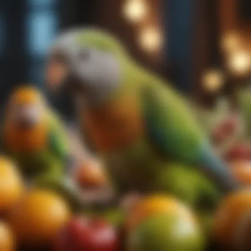 Assorted fresh fruits for Quaker parrots