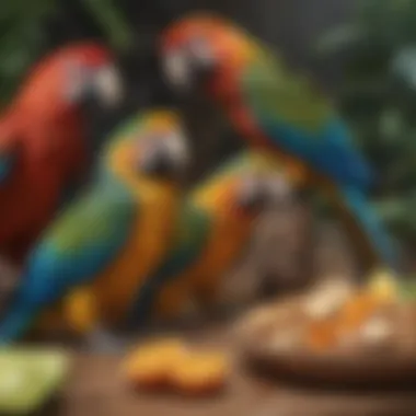 Dietary Needs Across Macaw Species Illustration showing the dietary requirements of different macaw species