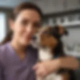 A loving pet owner with their dog at a veterinary clinic