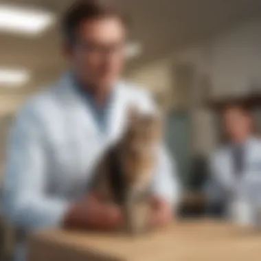 A veterinarian examining a cat in a clinic setting