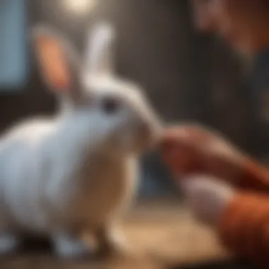 Positive Interaction Between Owner and Rabbit Pet owner interacting positively with their dressed rabbit