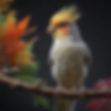 A vibrant cockatiel perched on a branch, showcasing its colorful feathers.