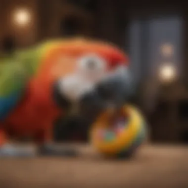 Playful Parrot Engaging with a Toy A close-up of a parrot playing with a toy, illustrating its playful behavior.