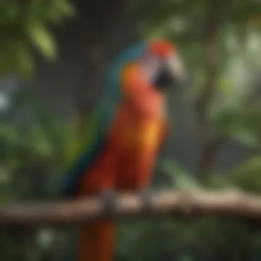 Vibrant Parrot Perched on a Branch A vibrant parrot perched on a tree branch, showcasing its colorful plumage.