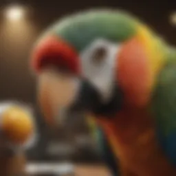A close-up view of a parrot receiving a health examination.