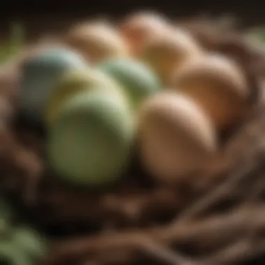 Close-up of parakeet eggs nestled in a safe, warm environment.