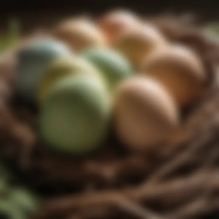 Close-up of parakeet eggs nestled in a safe, warm environment.